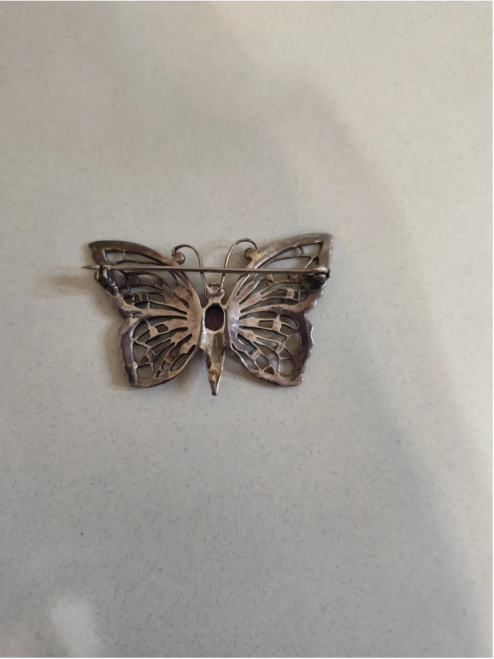 Women's Vintage Sterling Silver Butterfly Brooch with Marcasite and Amethyst